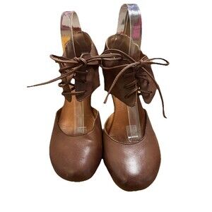 Anthropolgie Gee WaWa MaryJane Heels Laceup Ankle Strap Shoes Leather Sz 9.5 a27